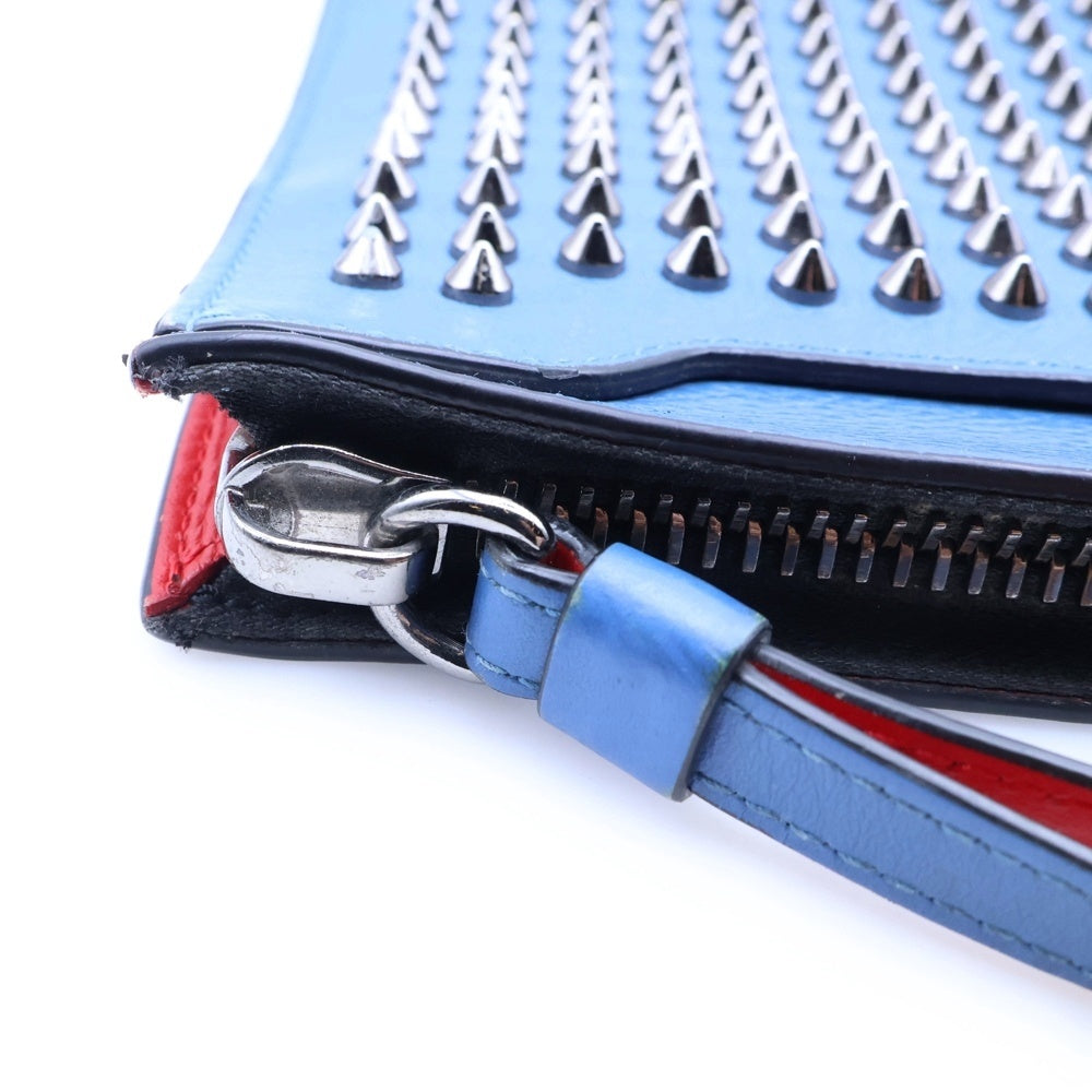 CHRISTIAN LOUBOUTIN(クリスチャンルブタン) スタッズ クラッチバッグ セカンドバッグ ポーチ ケース ブルー レザー シルバー金具 レディース