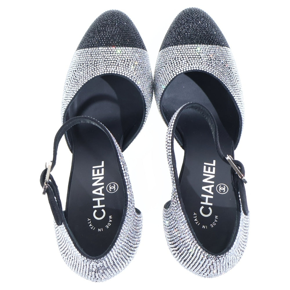 CHANEL(シャネル) グリッター アンクルストラップサンダル ブラック/シルバー レディース