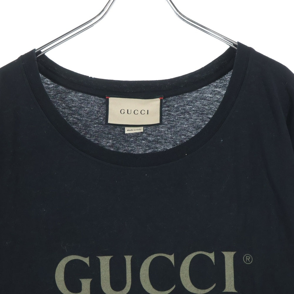 GUCCI(グッチ) Washed T-Shirt ウォッシュド加工 オーバーサイズ半袖Tシャツ ブラック 440103 X3F05 レディース