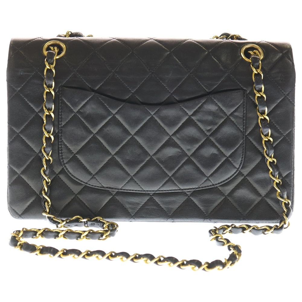 CHANEL(シャネル) マトラッセ25 ダブルフラップ ダブルチェーン ショルダーバッグ ブラック ラムスキン ゴールド金具 レディース