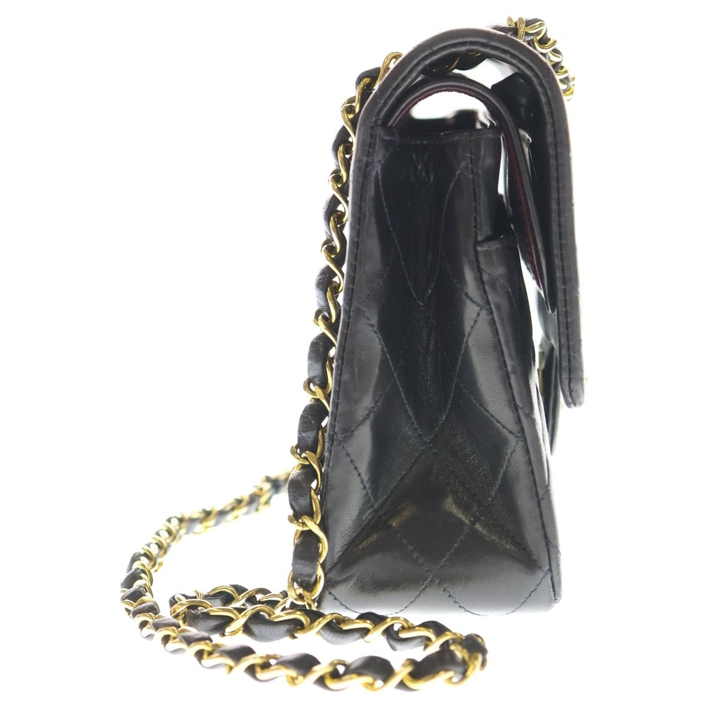 CHANEL(シャネル) マトラッセ25 ダブルフラップ ダブルチェーン ショルダーバッグ ブラック ラムスキン ゴールド金具 レディース