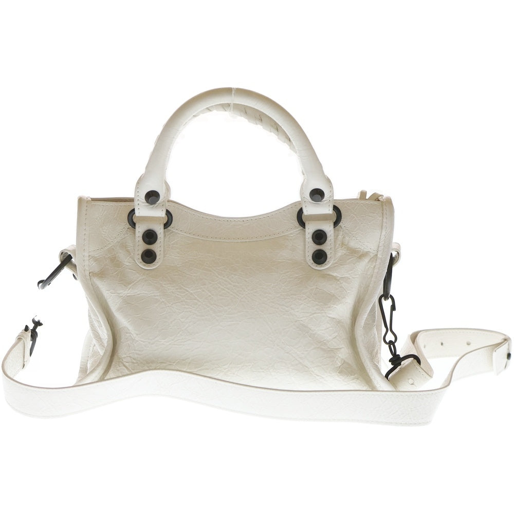 BALENCIAGA(バレンシアガ) LE CITY ル シティ ミニ 2WAY レザー ハンドバッグ ショルダーバッグ ホワイト レザー 806395 ブラック金具 レディース