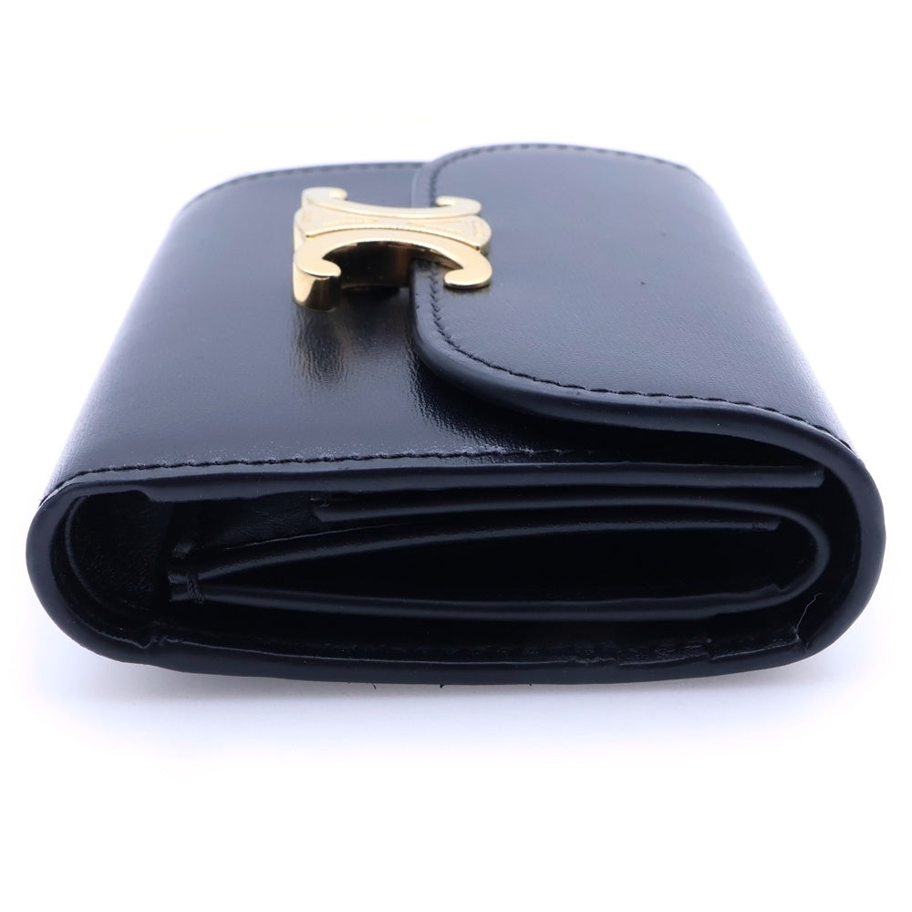 CELINE(セリーヌ) トリオンフ 三つ折り財布 コンパクトウォレット コインケース ブラック レザー ゴールド金具