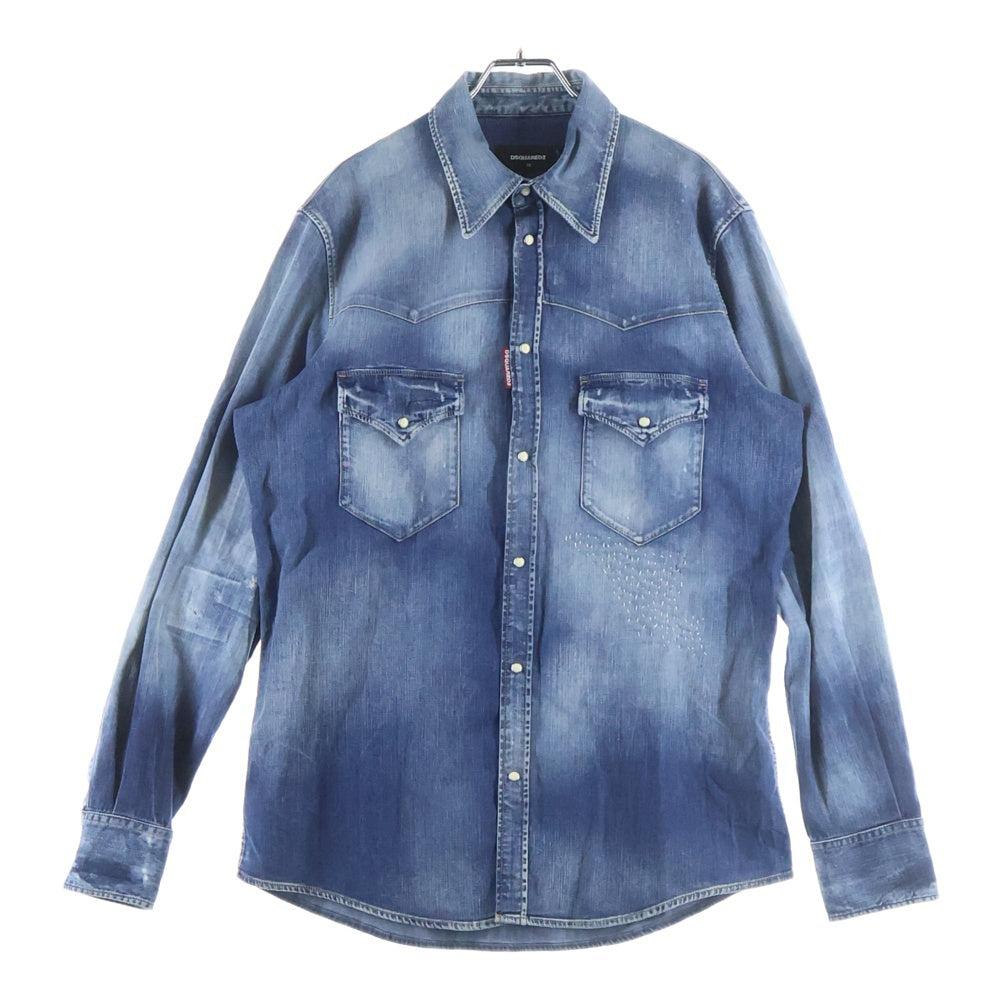 DSQUARED2(ディースクエアード) NEW WESTERN SHIRT ダメージデニム ウエスタンシャツ インディゴ S74DM0635