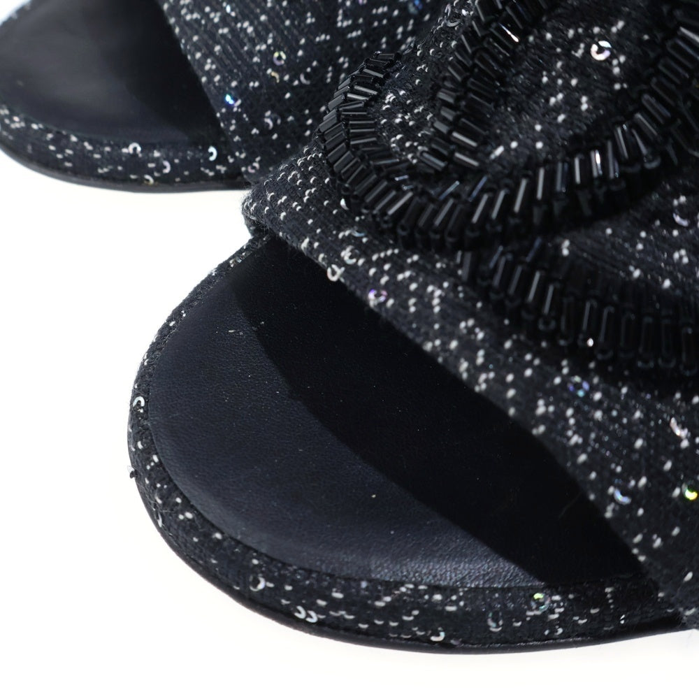 CHANEL(シャネル) 19SS ココマークビーズ刺繍 ミックスツイード ヒール サンダル ブラック レディース G34680
