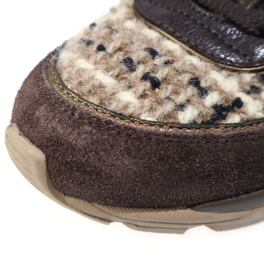 CHANEL(シャネル) ココマーク レザー ツイード レースアップ ローカットシューズ スニーカー ブラウン レディース G26582