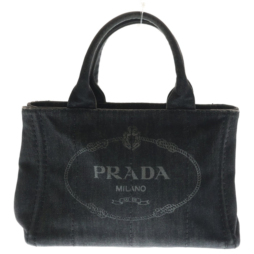 PRADA(プラダ) カナパ デニム トートバッグ ハンドバッグ ブラック デニム ゴールド金具 レディース