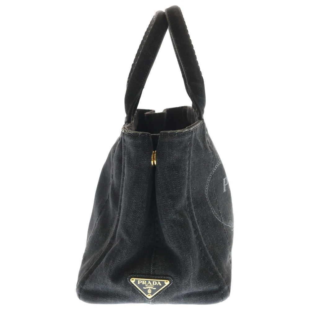 PRADA(プラダ) カナパ デニム トートバッグ ハンドバッグ ブラック デニム ゴールド金具 レディース