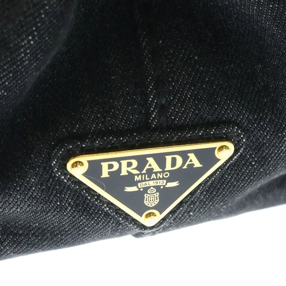 PRADA(プラダ) カナパ デニム トートバッグ ハンドバッグ ブラック デニム ゴールド金具 レディース