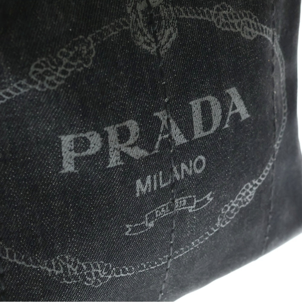 PRADA(プラダ) カナパ デニム トートバッグ ハンドバッグ ブラック デニム ゴールド金具 レディース