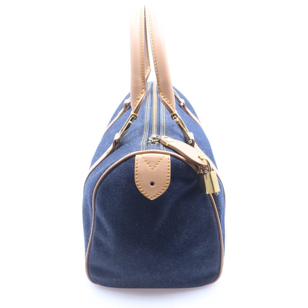Christian Dior(クリスチャンディオール) CDロゴ ミニボストンバッグ ハンドバッグ インディゴブルー×ブラウン デニム×レザー ゴールド金具 レディース