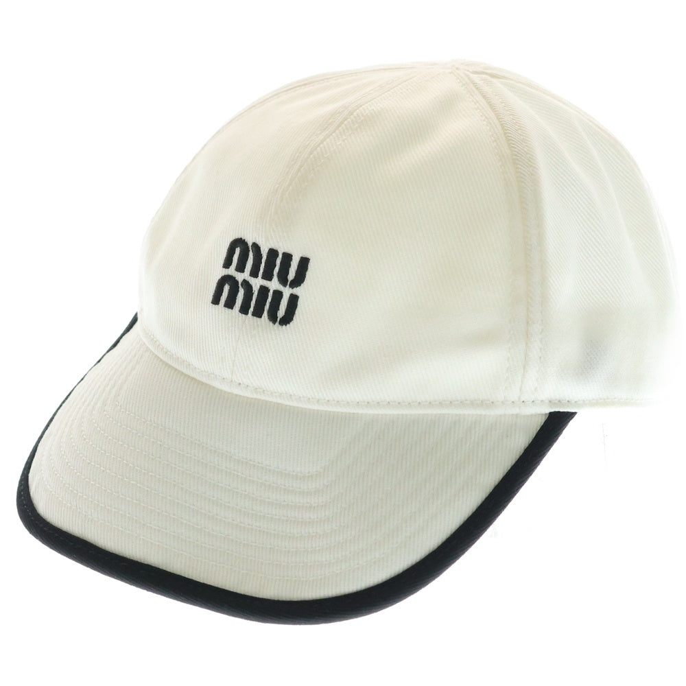 miumiu(ミュウミュウ) フロントロゴ ベースボールドリル キャップ ホワイト 5HC369 2ICI レディース