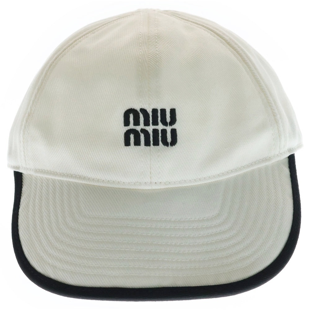 miumiu(ミュウミュウ) フロントロゴ ベースボールドリル キャップ ホワイト 5HC369 2ICI レディース