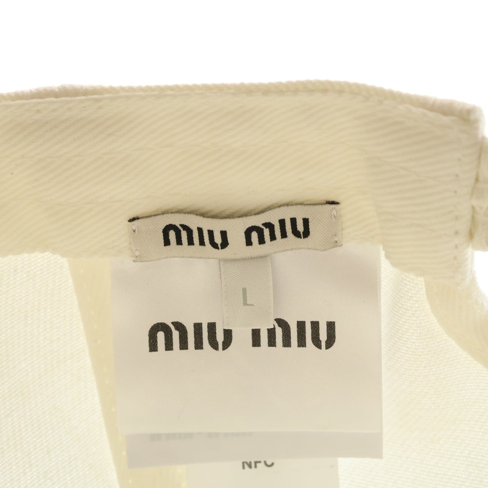 miumiu(ミュウミュウ) フロントロゴ ベースボールドリル キャップ ホワイト 5HC369 2ICI レディース