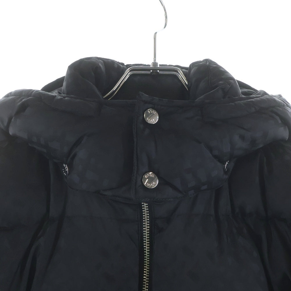 BOSS(ボス) レザーパッチ ロゴ総柄 フーデッド ジップアップ ジャケット ブラック
