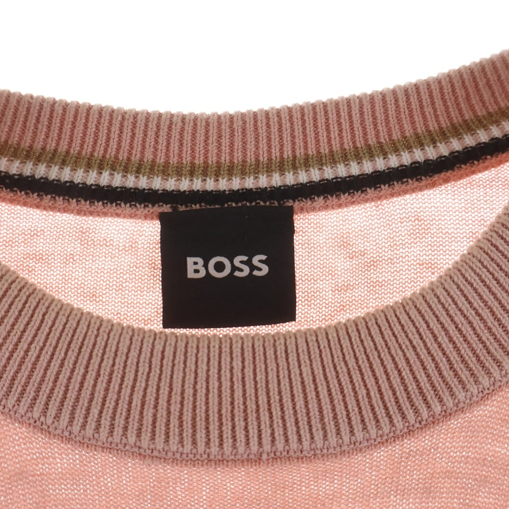 BOSS(ボス) クルーネック 半袖 プルオーバー ニット セーター ピンク
