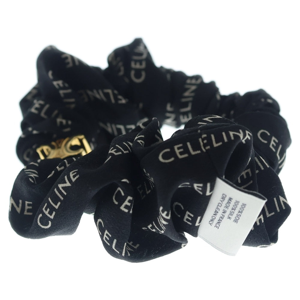 CELINE(セリーヌ) トリオンフ ロゴ シュシュ ヘアゴム ブラック ゴールド金具 レディース