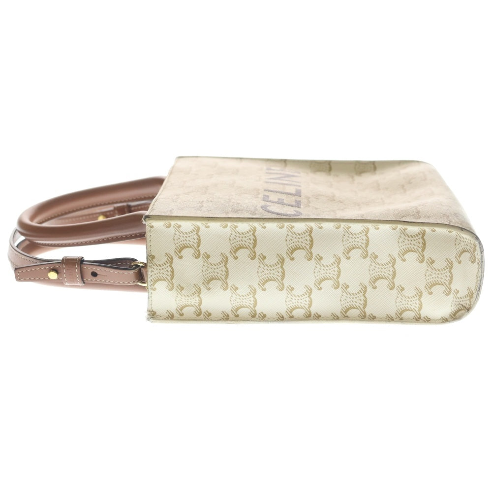 CELINE(セリーヌ) トリオンフ ミニバーティカルカバ 2WAYバッグ ハンドバッグ ショルダーバッグ ホワイト×ブラウン レザー×PVC ゴールド金具 レディース