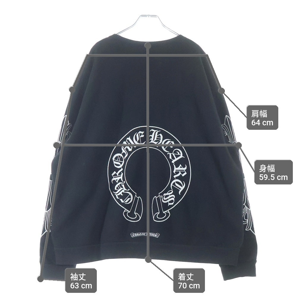 CHROME HEARTS(クロムハーツ) Horseshoe L/S Sweatshirt ホースシュープリント 袖フローラル クルーネックスウェットトレーナー ブラック