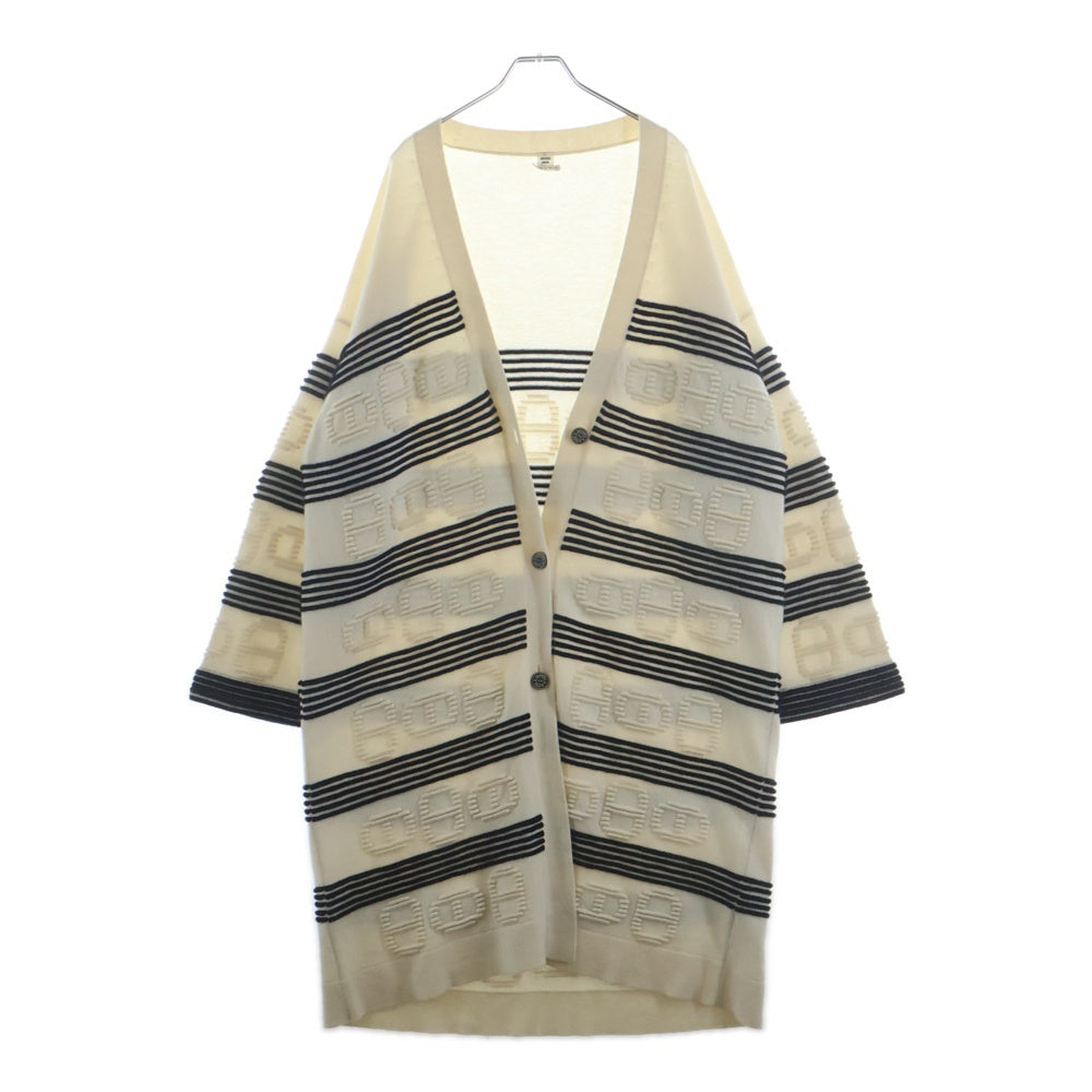 HERMES(エルメス) シェーヌダンクル ジャガード ボーダー カシミヤ コットン ニット カーディガン アイボリー/ネイビー レディース 3E2102D2