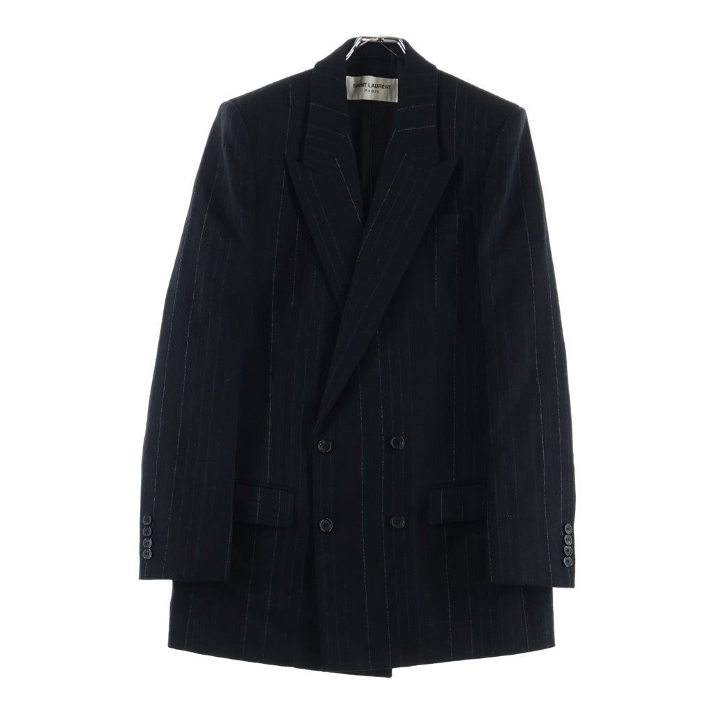 SAINT LAURENT PARIS(サンローランパリ) ストライプ総柄 ピークドラペル ダブルブレスト テーラードジャケット ブラック 653843