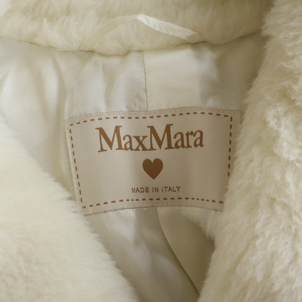 Max Mara(マックスマーラ) テディベア シルク混 アルパカウール ボア ダブルブレスト コート ホワイト レディース