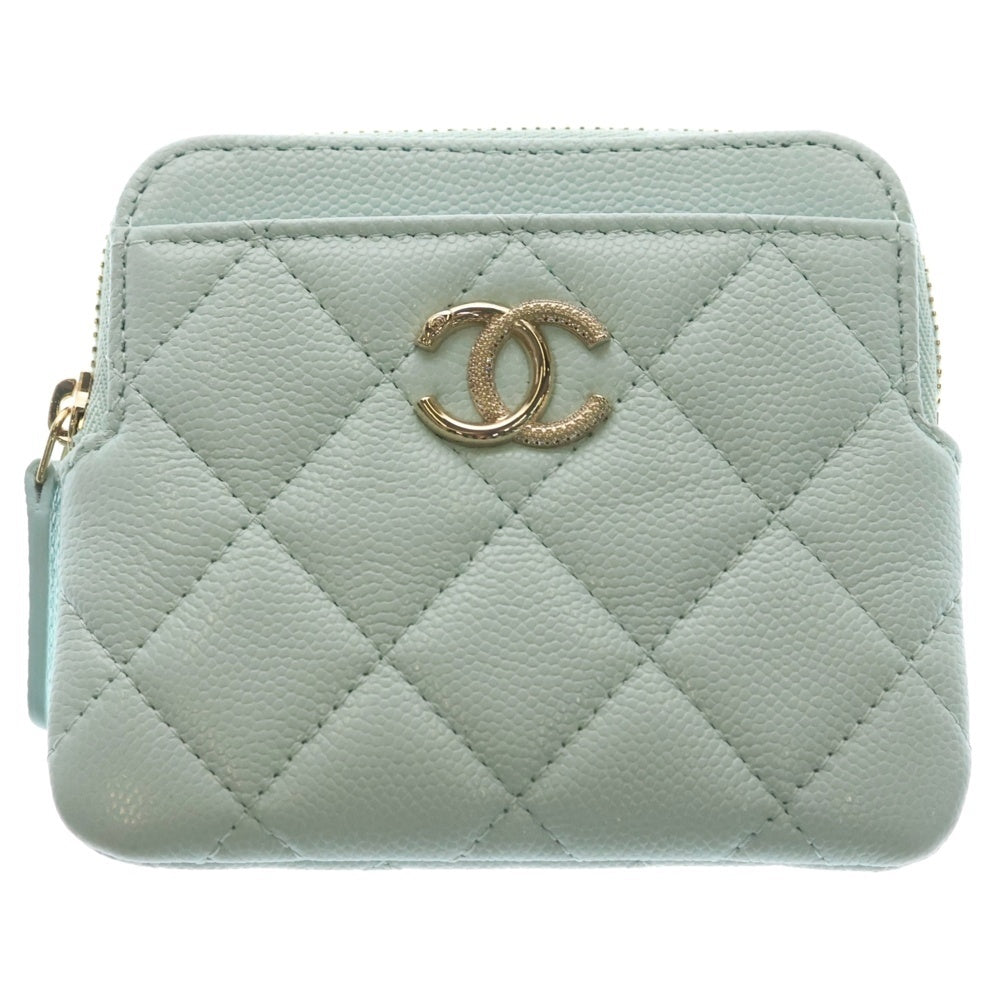 CHANEL(シャネル) マトラッセ ココマーク ジップコインパース コインケース ミニ財布 ミントブルー キャビアスキン AP4907 ゴールド金具 レディース