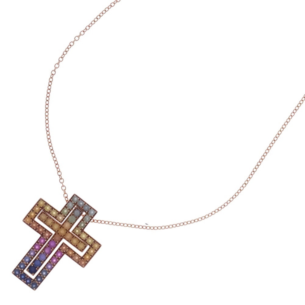 DAMIANI(ダミアーニ) ベルエポック M クロスネックレス ペンダント チェーン レインボー サファイア ピンクゴールド×マルチカラー 750PG レディース