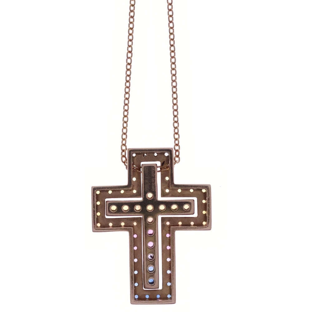 DAMIANI(ダミアーニ) ベルエポック M クロスネックレス ペンダント チェーン レインボー サファイア ピンクゴールド×マルチカラー 750PG レディース