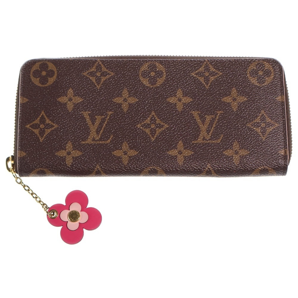 LOUIS VUITTON(ルイヴィトン) モノグラム ポルトフォイユ・クレマンス フラワーチャーム ロングウォレット 長財布 カードケース ブラウン PVCレザー M64201 ゴールド金具 レディース