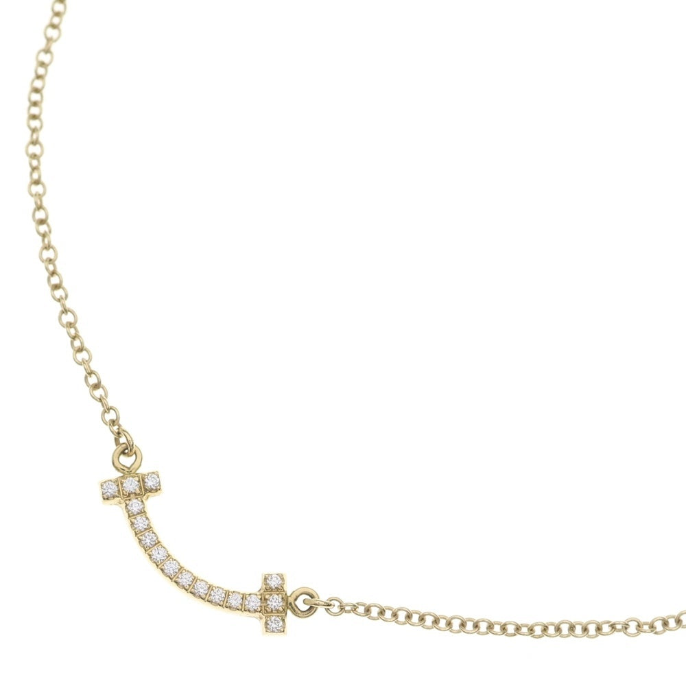 TIFFANY & Co.(ティファニー) Tスマイル ミニ ダイヤネックレス ペンダント チェーン ゴールド Au750PG 2.4g レディース