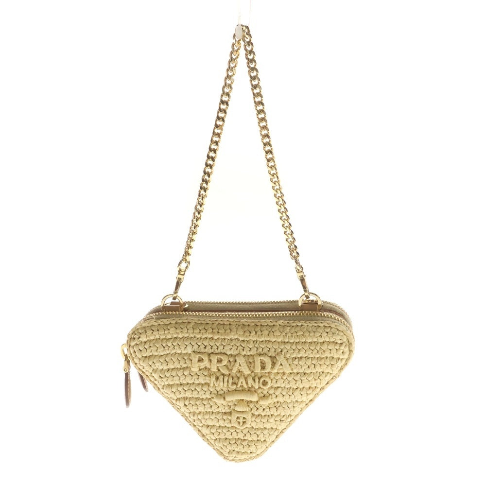 PRADA プラダ トライアングル クロシェ ミニショルダーバッグ チェーンバッグ ベージュ ウーブンファブリック 1NR015 ゴールド金具 PRADA(プラダ) トライアングル クロシェ ミニショルダーバッグ