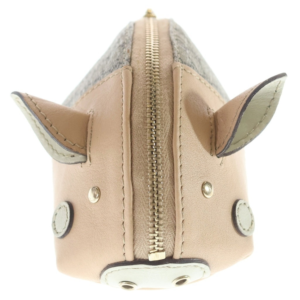 GUCCI(グッチ) GGプラス ピッグ コインケース 小物入れ ポーチ ベージュ PVC×レザー 256866 ゴールド金具 レディース