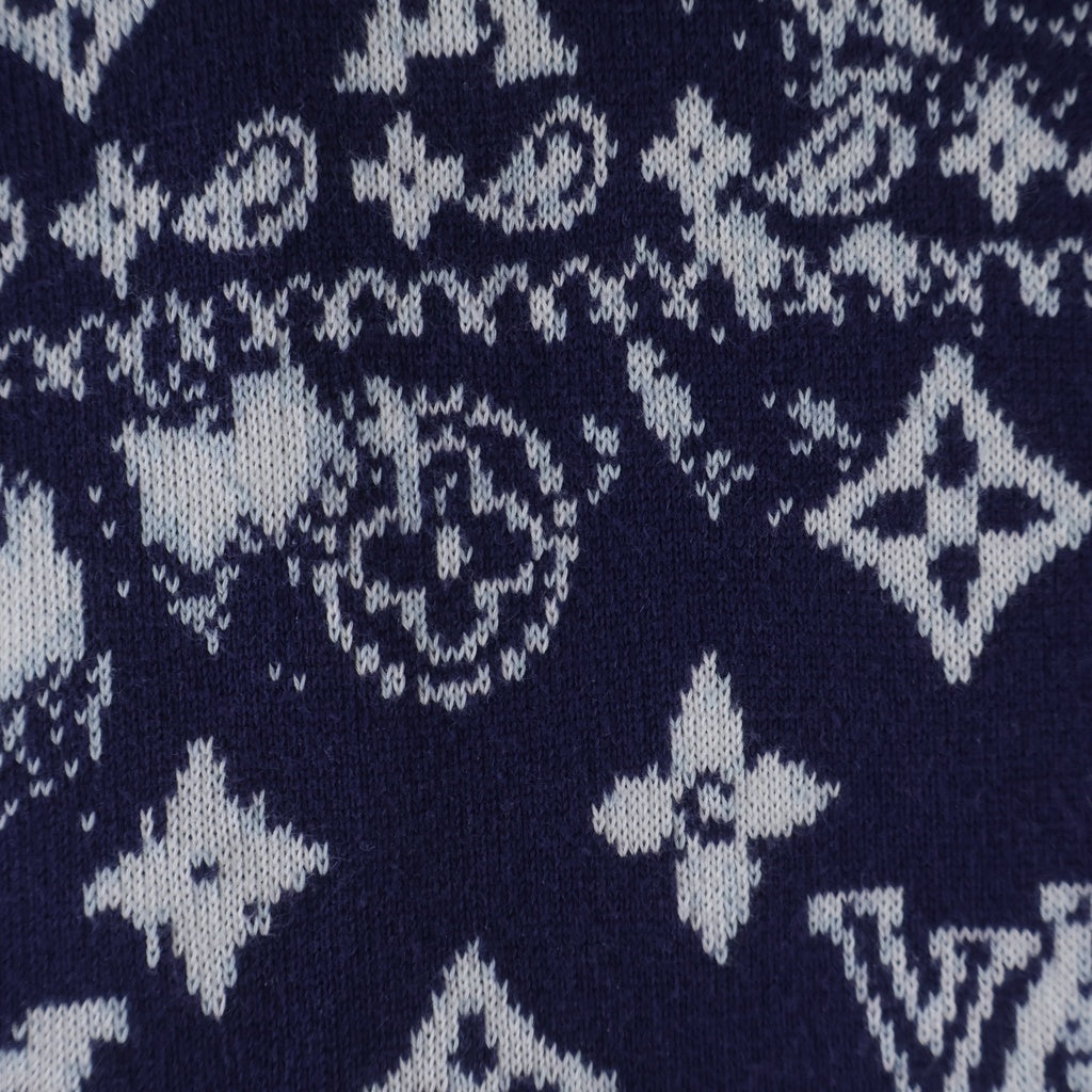 LOUIS VUITTON(ルイヴィトン) 22AW モノグラム バンダナ ジャガード クルーネック プルオーバー 長袖ニット セーター ホワイト/ブルー RM222M JL4 HNN24W