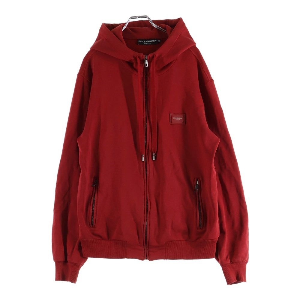 DOLCE & GABBANA(ドルチェアンドガッバーナ) ロゴプレート ジップアップ スウェットパーカー フーディー レッド G9PD2T