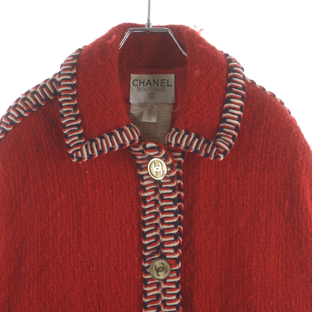 CHANEL(シャネル) セットアップ ウールツイード ココマークボタン ステンカラーコート ロングジャケット ミディアムスカート レッド レディース