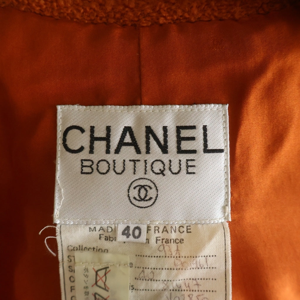 CHANEL(シャネル) ココマークボタン ウール ツイード ノーカラー コート ロングジャケット オレンジ レディース PO1961