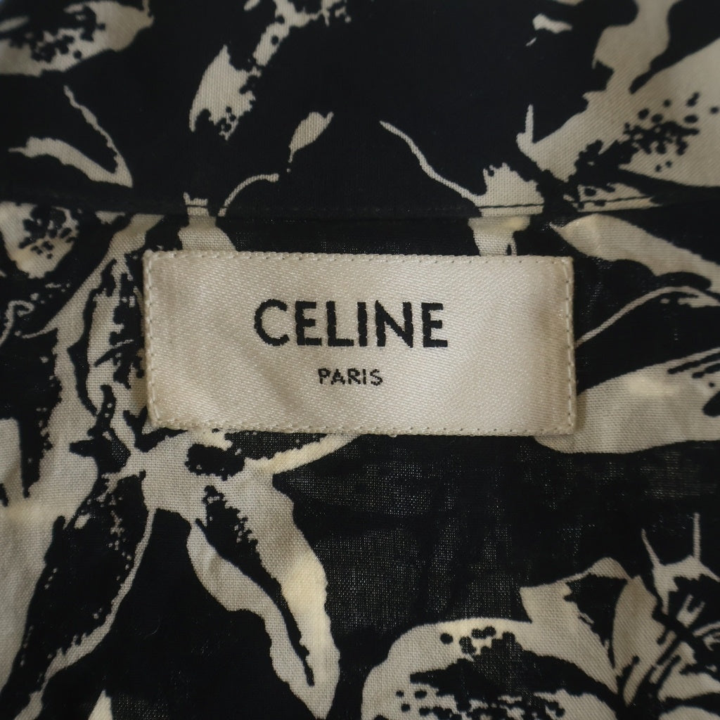 CELINE(セリーヌ) フラワー総柄プリント レーヨン オープンカラー ハワイアン 半袖シャツ ブラック/ホワイト 2C946837Y.38VA