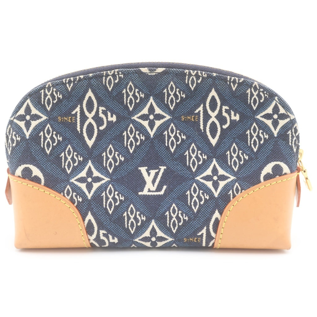 LOUIS VUITTON(ルイヴィトン) since1854 ポシェットコスメティック ポーチ ケース ネイビー×ブラウン レザー×キャンバス M80307 ゴールド金具