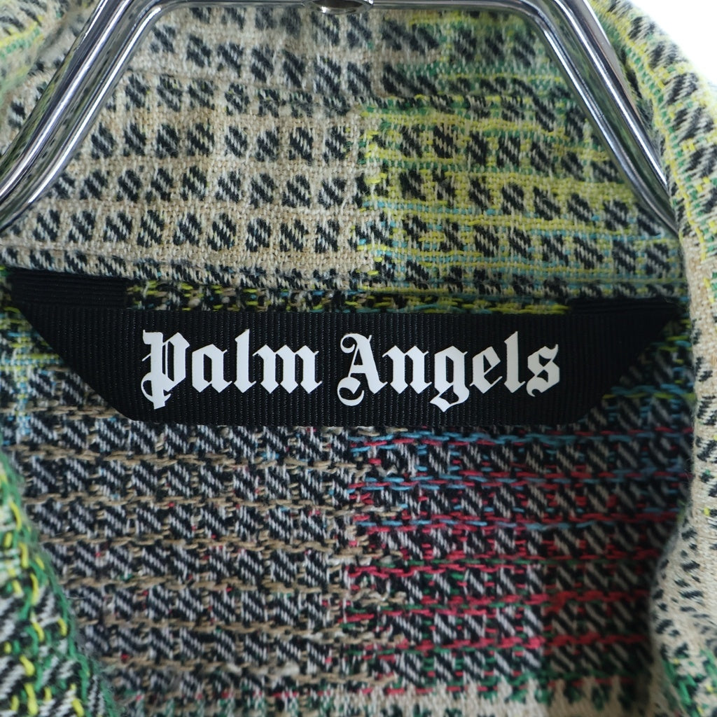 Palm Angels(パームエンジェルス) バックロゴプリント マルチカラージャガード シャツジャケット ライトグリーン/マルチ PMES007S23FAB001