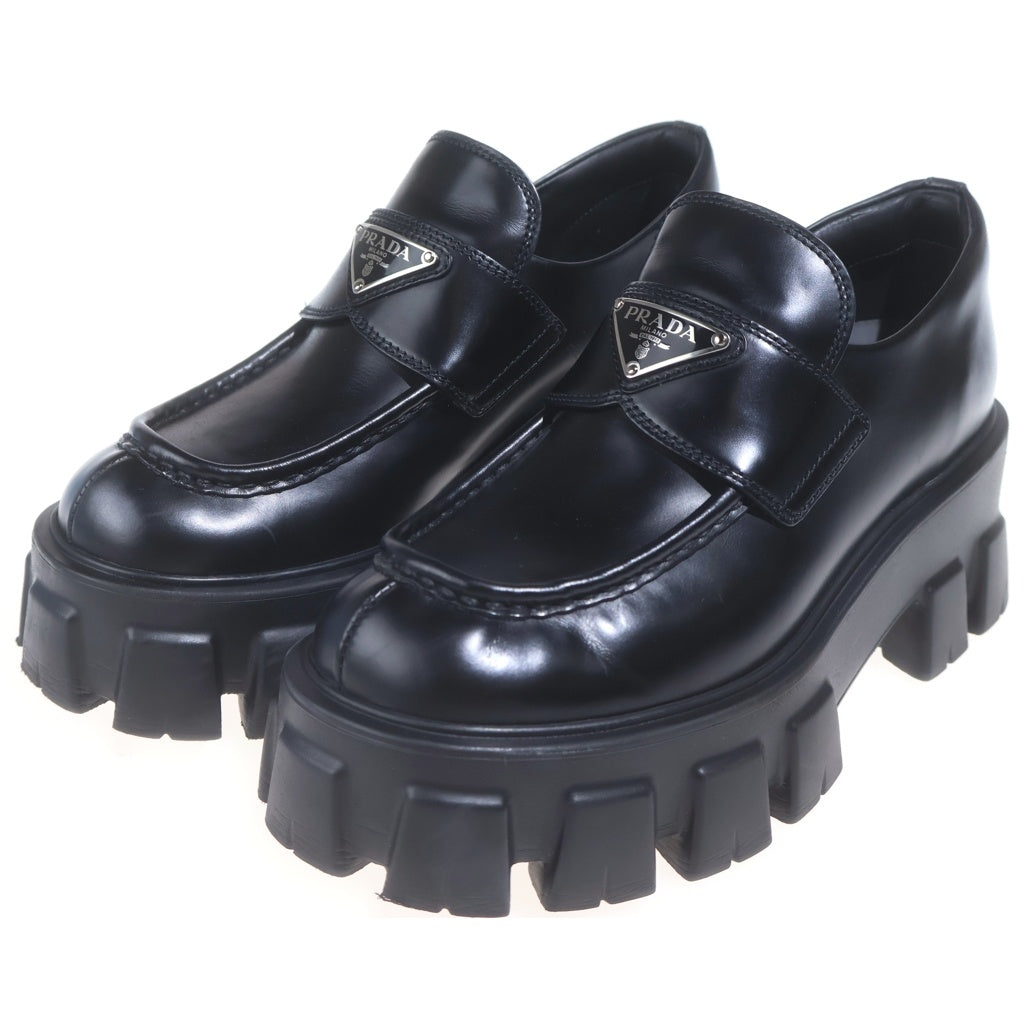 PRADA(プラダ) プラダ モノリス トライアングルロゴ レザーローファー ブラック 36 1/2 649 レディース