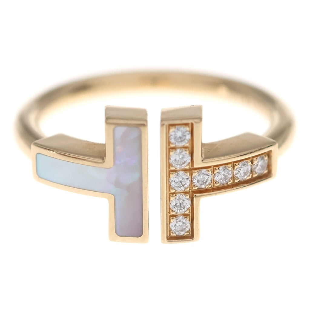 TIFFANY & Co.(ティファニー) Tワイヤー リング マザーオブパール×ダイヤモンド ピンクゴールド PG Au750 K18 指輪 ジュエリー レディース