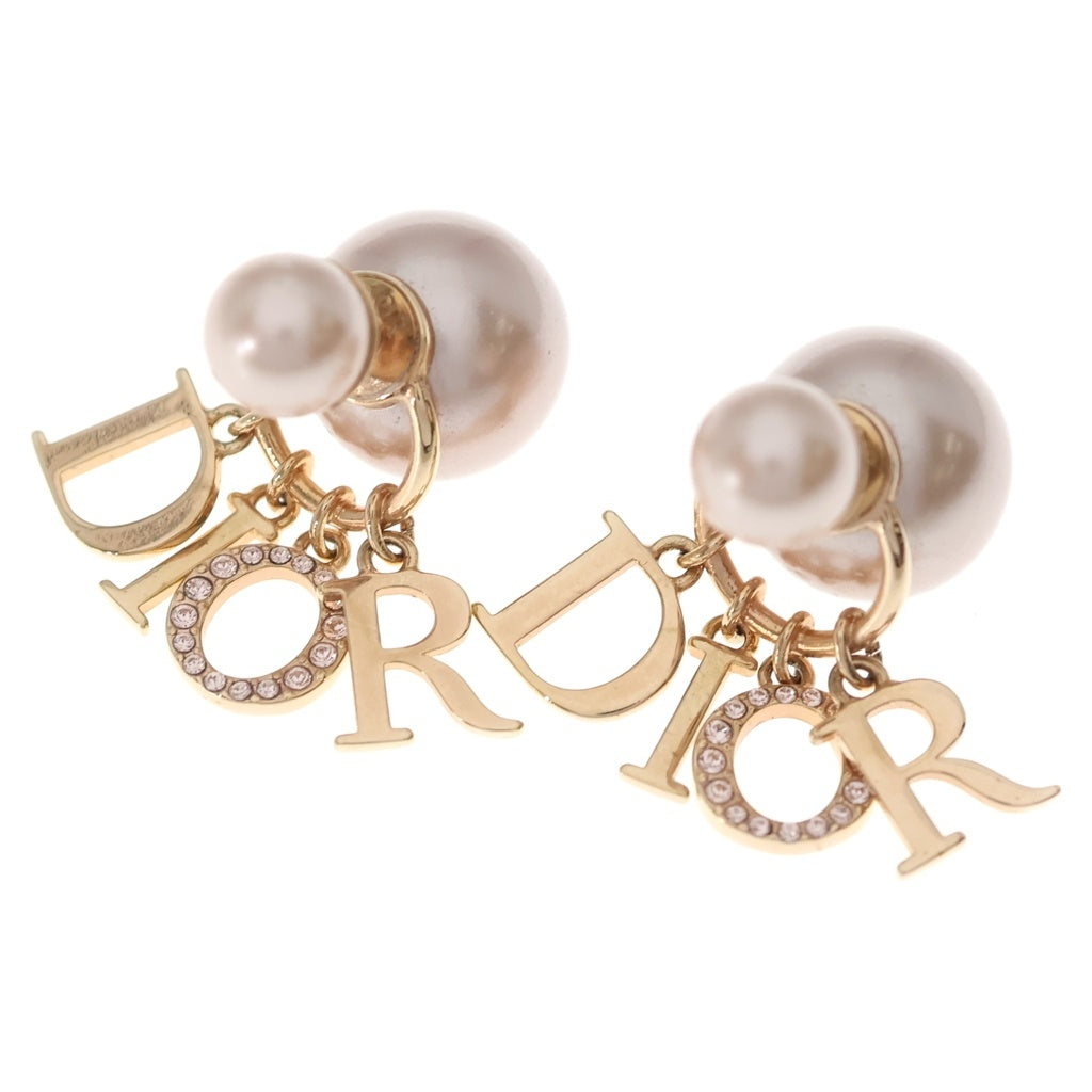 Christian Dior(クリスチャンディオール) ロゴ フェイクパール ラインストーン トライバル ピアス ゴールド レディース