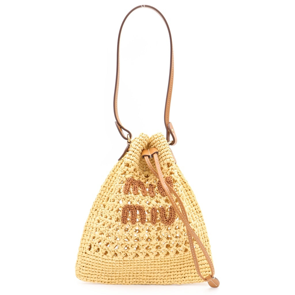 miumiu(ミュウミュウ) ウーブンファブリック ハンドバッグ カゴバッグ ミニバッグ ブラウン×ベージュ 5ND016 レディース