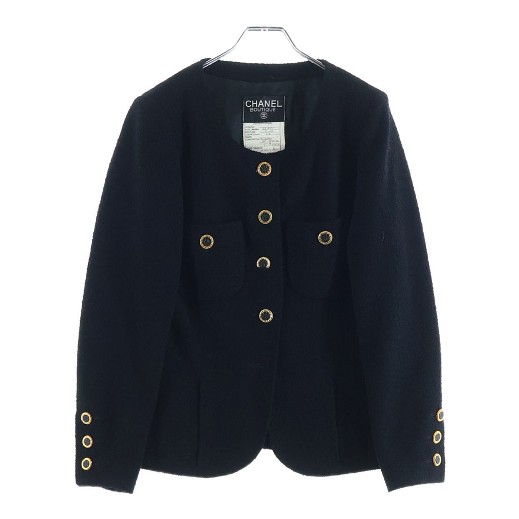 CHANEL(シャネル) ウールツイード 5B ノーカラー ジャケット ブラック レディース
