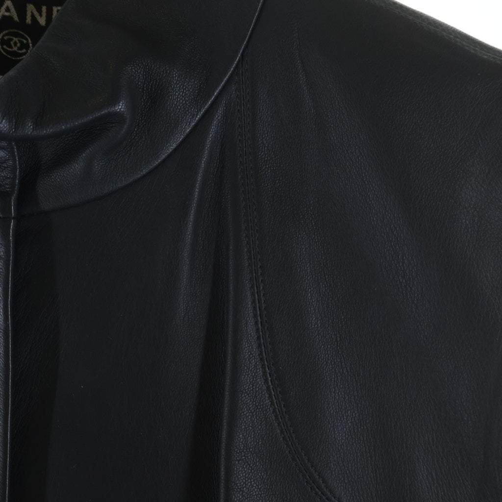 CHANEL(シャネル) 02A ココマーク ラムスキン レザー ジップアップ ベスト ダークグレー レディース P19754W03041