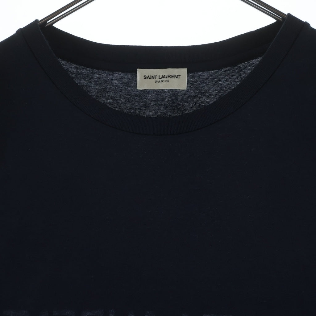 SAINT LAURENT PARIS(サンローランパリ) リバースロゴプリント クルーネック 半袖 Tシャツ カットソー ネイビー 663278 レディース