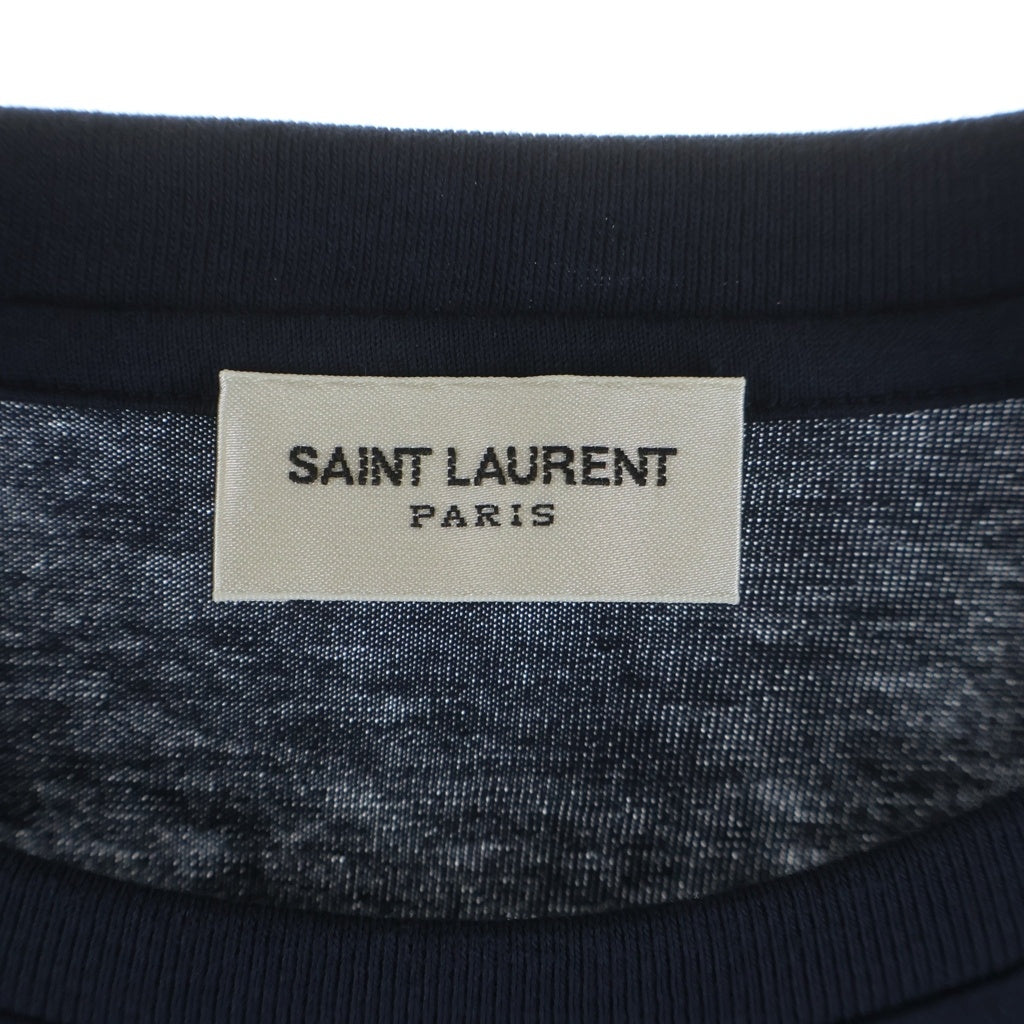 SAINT LAURENT PARIS(サンローランパリ) リバースロゴプリント クルーネック 半袖 Tシャツ カットソー ネイビー 663278 レディース