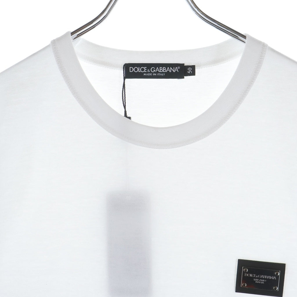 DOLCE & GABBANA(ドルチェアンドガッバーナ) メタルロゴプレート クルーネック 半袖Tシャツ カットソー ホワイト G8PT1T/G7F2I レディース