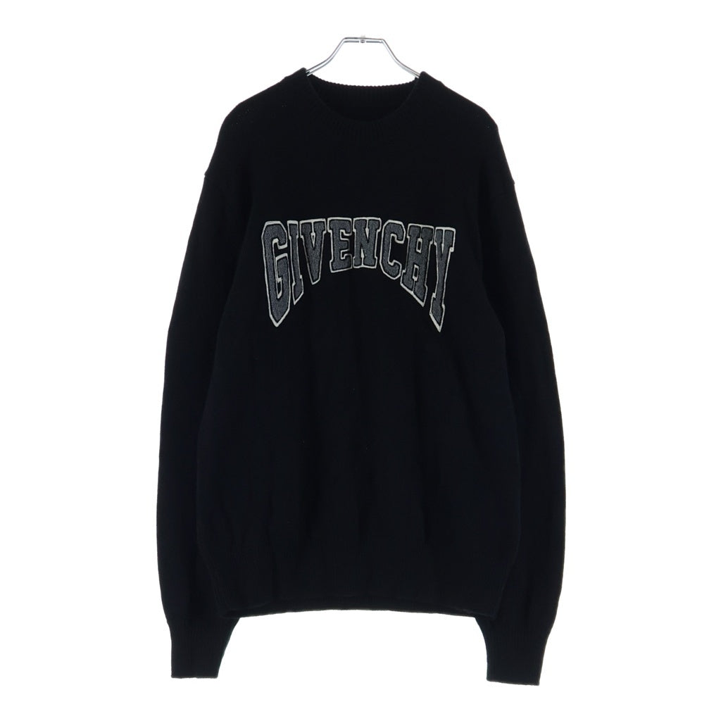 GIVENCHY(ジバンシィ) 23SS カレッジロゴ刺繍 クルーネック カシミヤ混 ウール 長袖 ニット セーター ブラック BM90KX4YC6 レディース